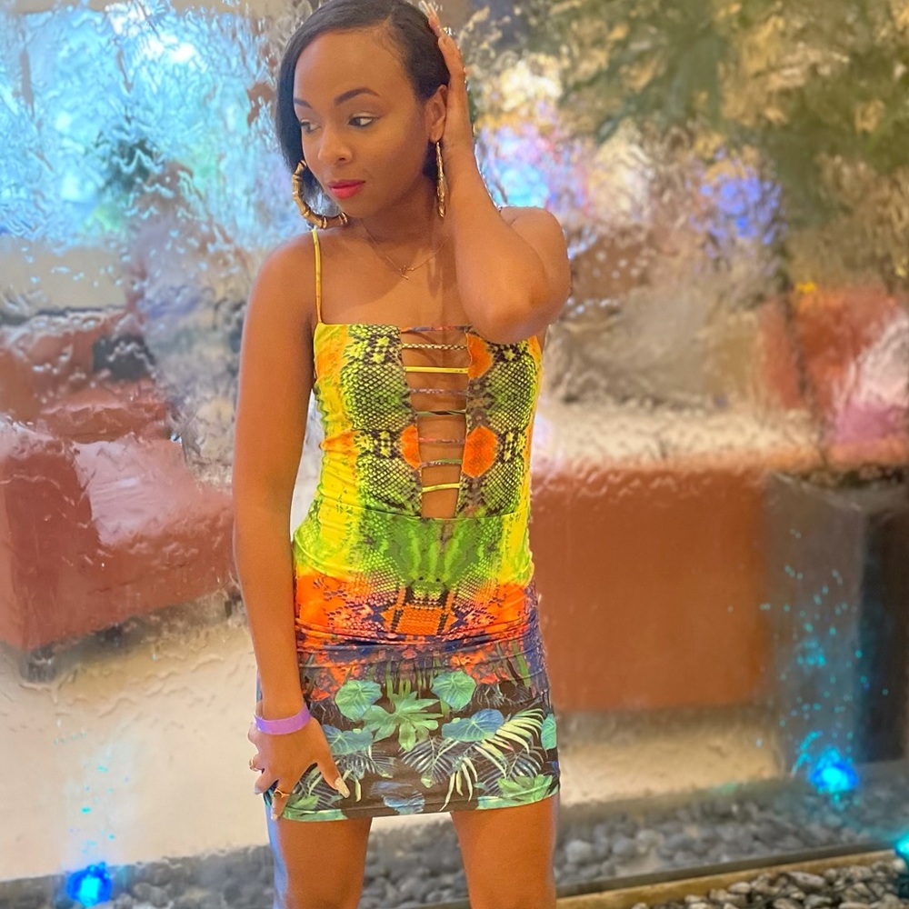 Bright Multi-color Snakeskin/Tropical Dress